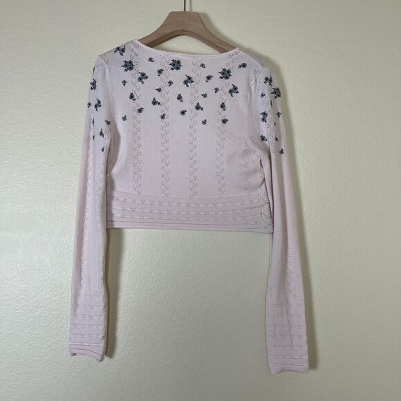 Free People Women Size M Pink Chilled Out V-Neck Crop Floral Embroidered Top - Picture 4 of 14